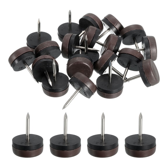 Nail on Furniture Sliders, 24Pack Plastic Chair Glides Nail in Chair Leg Floor Protectors Round Chair Table Feet Leg Pads for Hardwood Floors (Brown, 22mm/0.87")