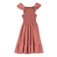 thumbnail image 4 of Robe d'Été pour Filles Robe d'Été Unie Smockée Sans Manches pour Enfants Filles Robe de Plage Décontractée Robes de Vacances pour Tout-Petits Rouge Brique 5 Ans-6 Ans, 4 of 7