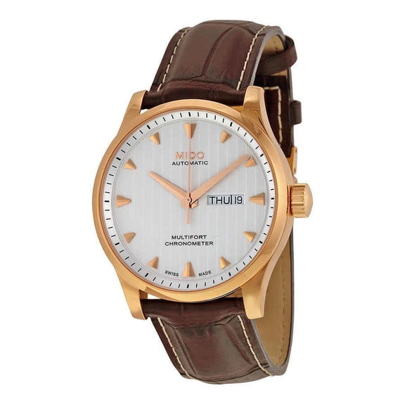 Mido Multifort Automatic Silver Dial Brown Leather Mens Watch M0054313603100