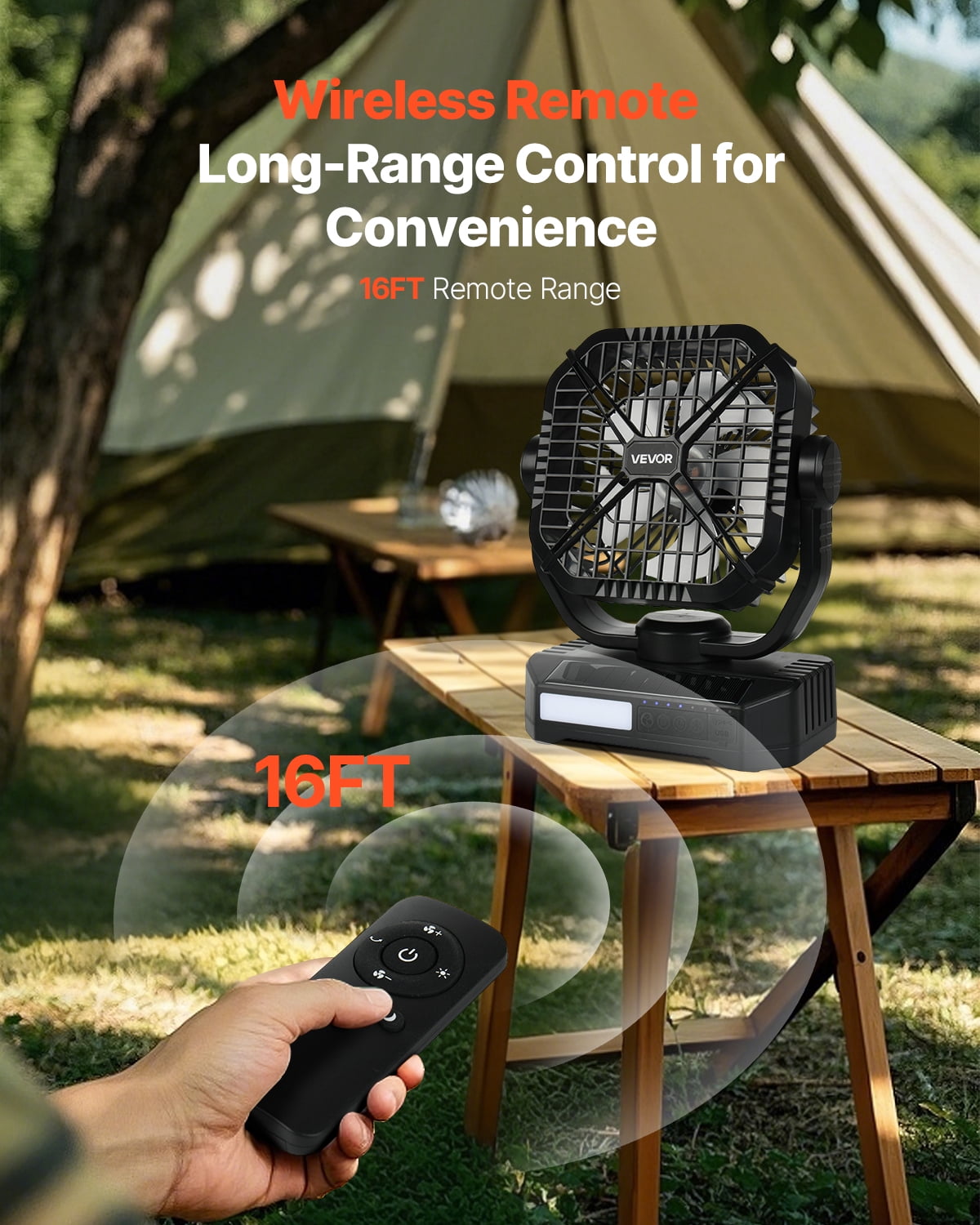 VEVOR 10400mAh Solar fan, Camping Fan with Solar Panel & LED Lantern, 7W 8 Inch Portable Rechargeable Battery Powered for Outside, 4-Speed and Quiet Operated for Picnic, Barbecue, Fishing, Travel