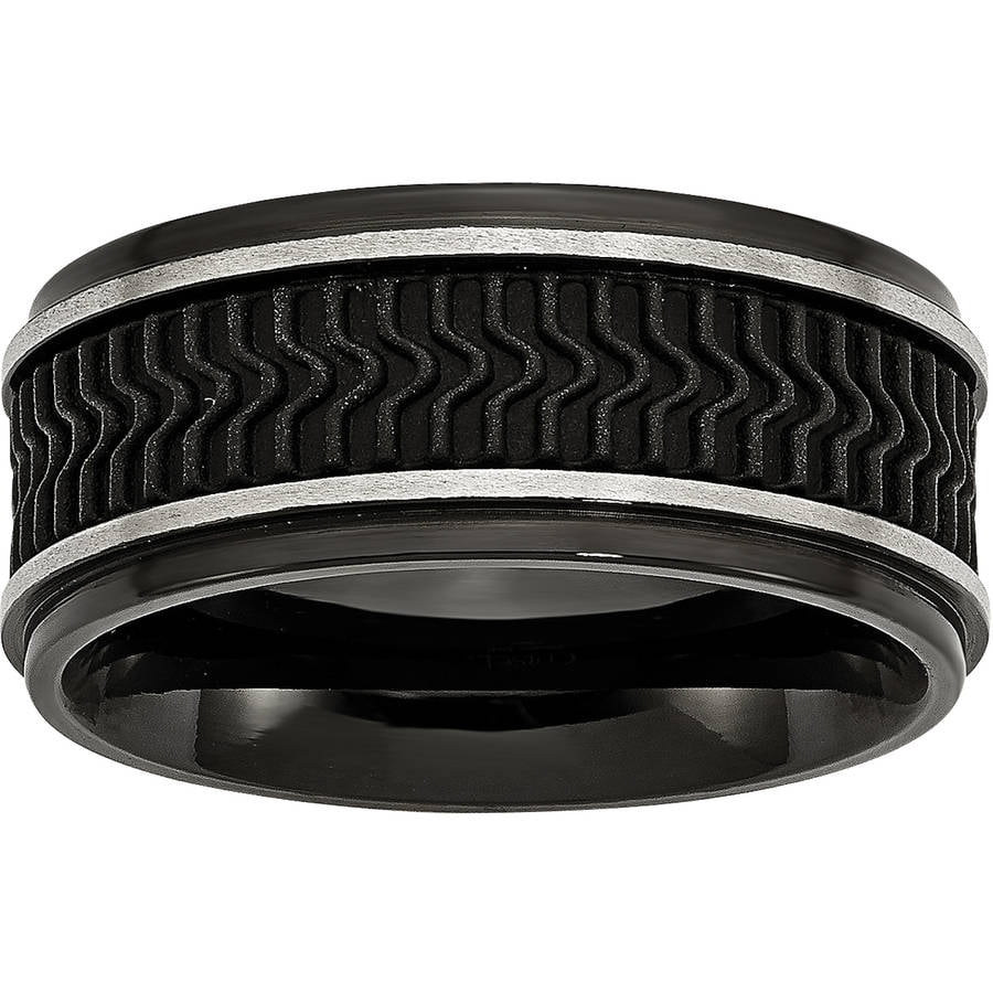 Stainless Steel Black IP-plated w/ Rubber Inlay Ring (W)1P*RING