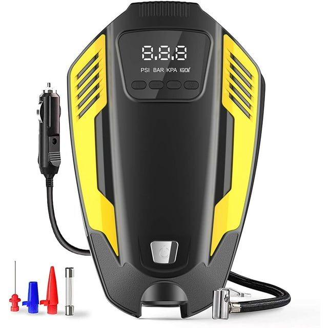 Portable Air Compressor Tire Inflator, DC 12V Digital Air Pump for Car Tires, Bicycle and Other Inflatables, Auto Air Pump with LED Light and 8.5 Feet Long Power Cord