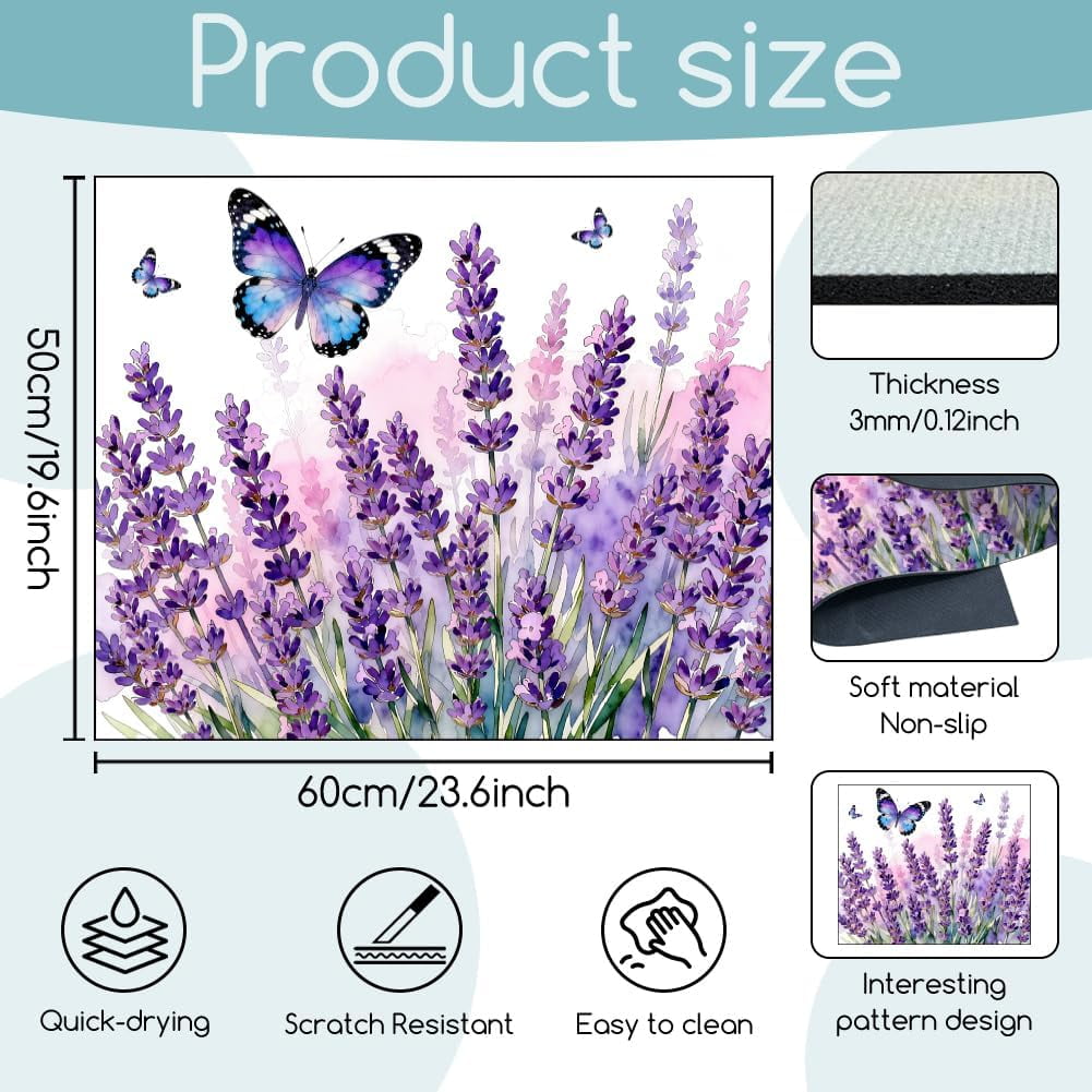 Purple Butterfly Washer Dryer Dust Cover 23.6×19.69inch Lavender Washing Machine Top Protector Pads Non Slip Washing Machine Top Covers