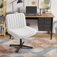 thumbnail image 1 of Homall Office Desk Chair Armless Swivel Vanity Chair, Fabric Padded Home Office Chair No Wheels, White, 1 of 8