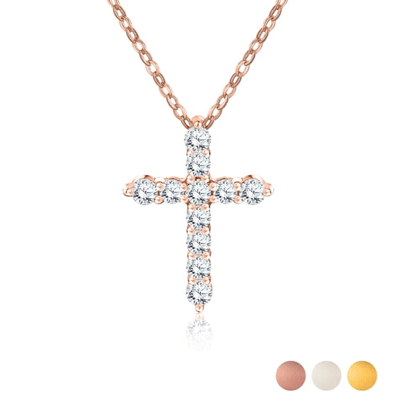 JeenMata Collier Pendentif Croix en Diamant de Laboratoire en Or Rose 18 K Plaqué sur Argent