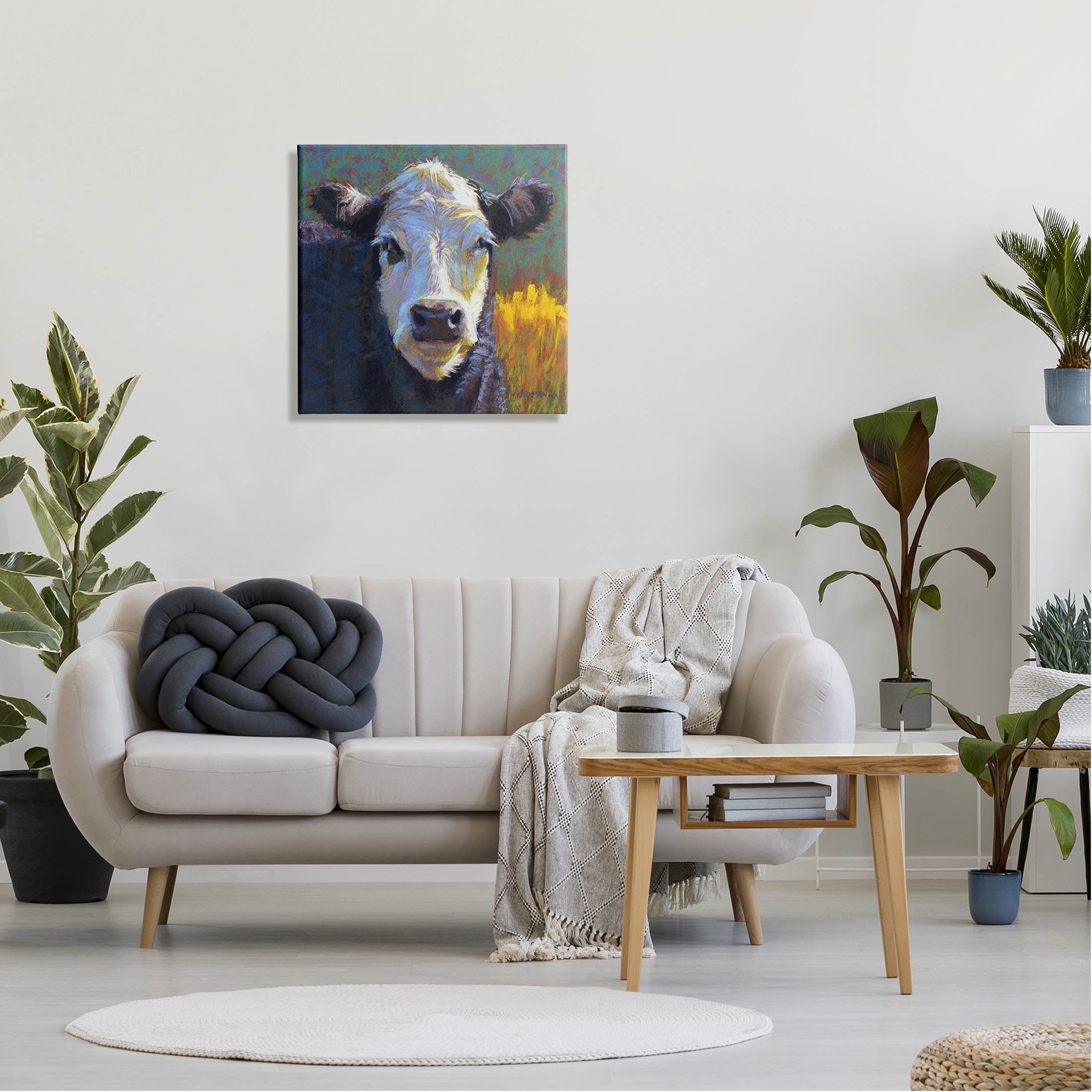 Fuzzy Cow Farm Animal Portrait Animals & Insects Painting Gallery Wrapped Canvas Print Wall Art