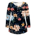 thumbnail image 4 of Henley Tunic Tops for Women Hide Belly Tunic Floral Print Blouse Front Pleated Shirts Long Sleeve Christmas Shirts Tops, 4 of 6
