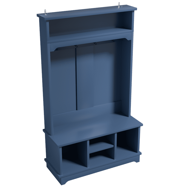 3-in-1 Hall Tree with Shoe Storage Bench, 5 Hooks,Heavy-Duty Standing Organizer for Mudroom, Bedroom, Living Room,Blue