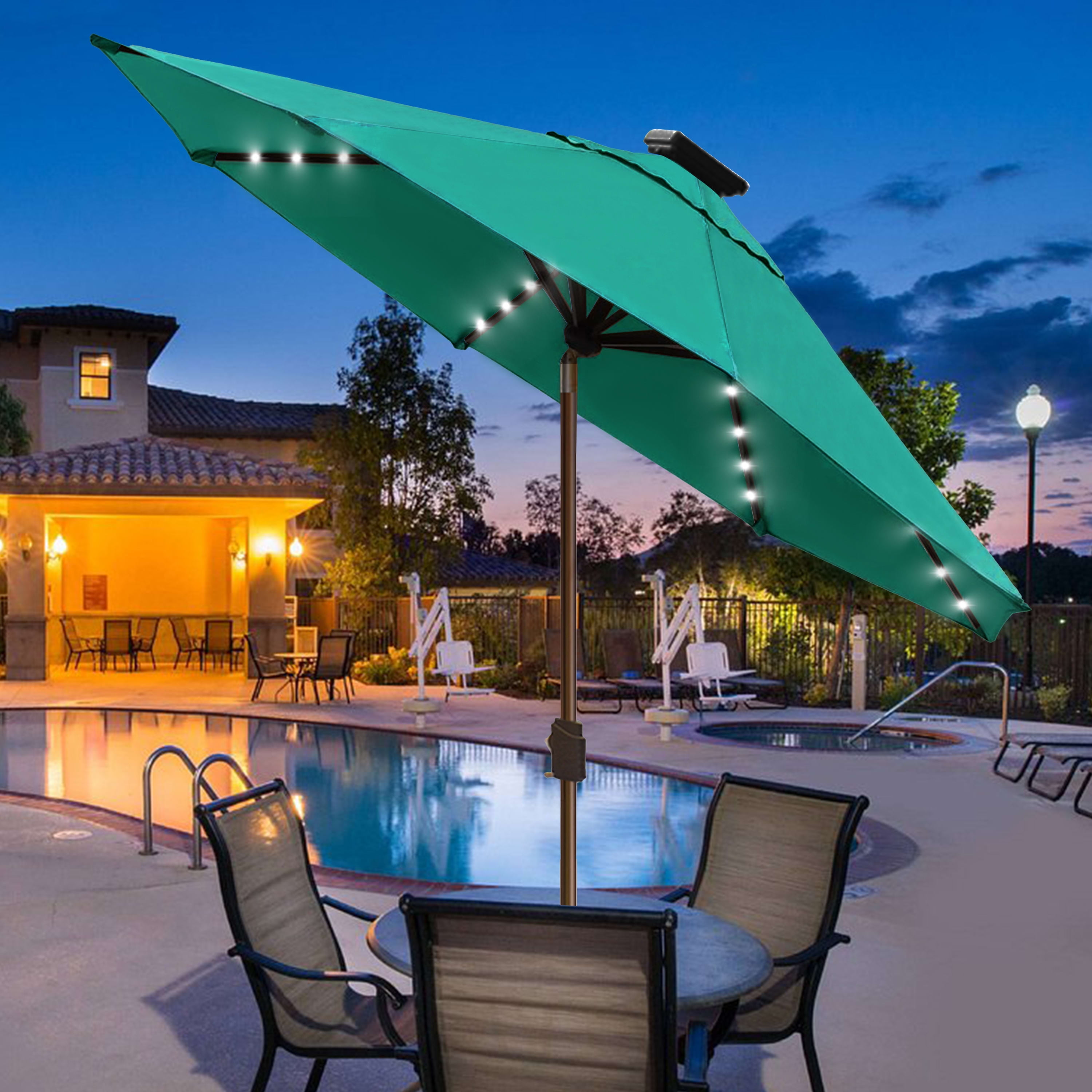 EliteShade Sunbrella Solar Umbrellas 9ft Market Umbrella with 80 LED Lights Patio Umbrellas Outdoor Table Umbrella with Ventilation and 5 Years Non-Fading Top,Turquoise