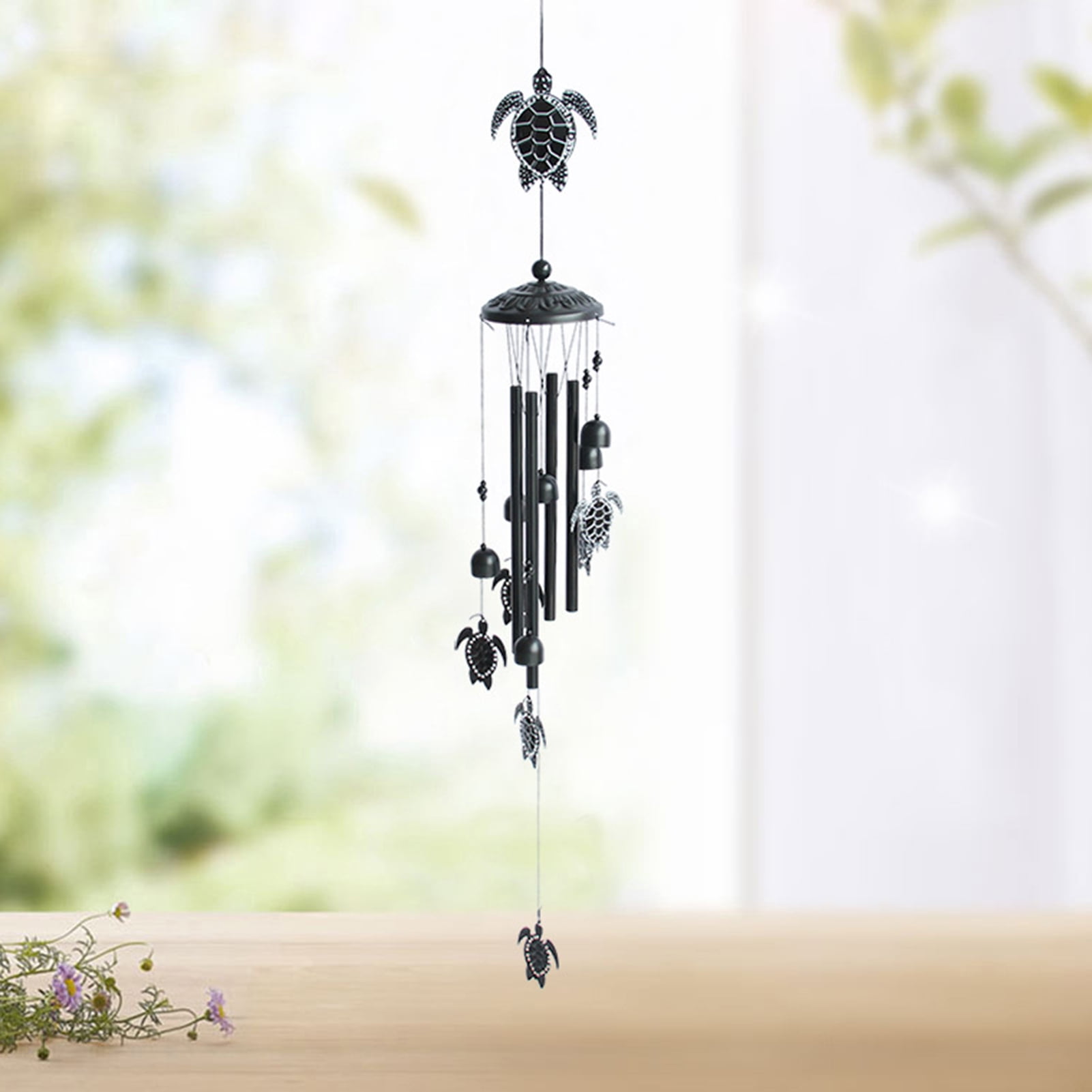 Yesbay 4 Tubes Hook Easy Hang Wind Chime Metal Sea Turtle Wind Spinner