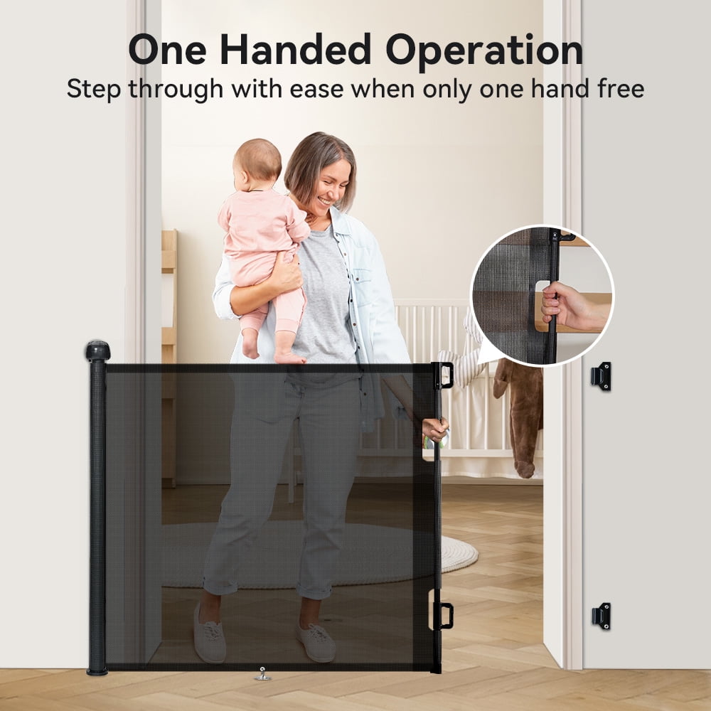Retractable Mesh Baby Gate, Safety Gates for Stairs Doorway, 33''Tall Extends to 55''Wide, Black