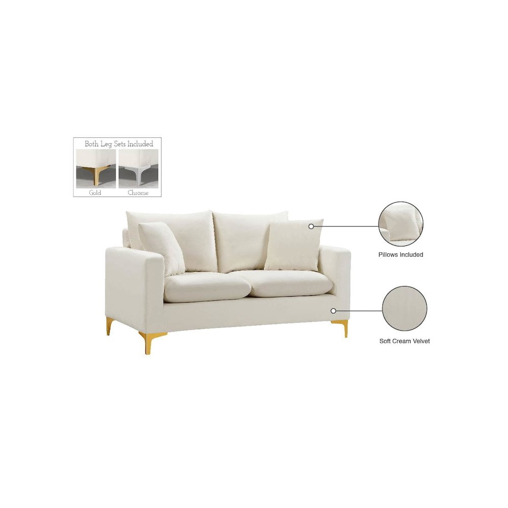 Meridian Furniture Naomi Cream Velvet Loveseat