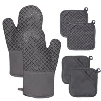 4-Pc Silicone Oven Mitts & Pot Holders Set, 500°F Heat Resistant with Non-Slip Grip, Grey