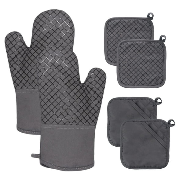 4-Pc Silicone Oven Mitts & Pot Holders Set, 500°F Heat Resistant with Non-Slip Grip, Grey