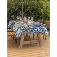 thumbnail image 2 of Outdoor Tablecloth with Umbrella Hole and Zipper, Middle Century Rectangle Table Cloth 52x70 Inch Waterproof Tablecloth, Vintage Farmhouse Bohemia Style Blue Picnic Table Cover for Patio Camping, 2 of 7