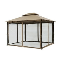 10'x12' Outdoor Gazebo with Mosquito Netting, Double Roof & Steel Frame - Khaki All-Weather Canopy for Patio, Garden, Backyard