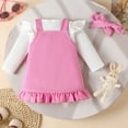 thumbnail image 5 of HCNTES Baby Girl Outfits Ruffle Long Sleeve Ribbed Romper Corduroy Suspender Skirt Overall Dress Fall Clothes(Hot Pink,6-9 Months), 5 of 9