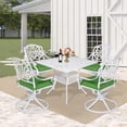 thumbnail image 4 of W WARMHOL 5 Piece Patio Dining Set, Outdoor Table and Chairs Set for 4 Cushioned Swivel Rocking Chairs and 35.2" Square Table, All-Weather Cast Aluminum Patio Funiture Set, 2.2" Umbrella Hole, White, 4 of 7