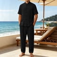 thumbnail image 2 of Men's Cotton Linen Kung Fu Uniform 2 Piece Set Loose Fit Breathable Lightweight Tai Chi Clothing for Training and Practice Short Sleeved Shirt Tops and Pants Size 5XL Black, 2 of 9