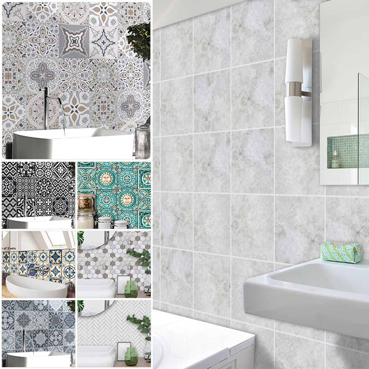 Waterproof Backsplash Stickers for Kitchen Bathroom Decor HT007-15 Peel and Stick Tile Stickers 15x15cm 10 Pcs Owill Self-Adhesive Wall Tile Decals