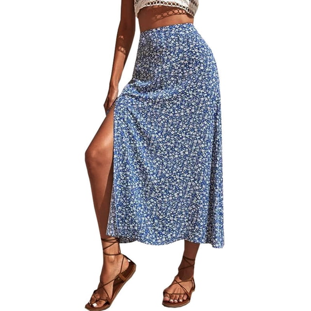 Jupe Midi Tendance pour Femmes - Imprimé Floral Style Bohème Long Fluide Été - pour Sorties et Fêtes Décontractées