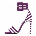 thumbnail image 2 of FSJ Women Fashion Round Open Toe Stripes Strappy Sandals Stiletto High Heel Ankle Strap Buckle Wedding Party Pumps Shoes Size 8 Purple, 2 of 5