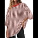 thumbnail image 1 of Camisetas de Rayas de Gran Tamaño para Mujer, Blusas Holgadas de Cuello Redondo y Corta, Blusa Informal de Verano Y2K 2025 Color Café L, 1 of 9