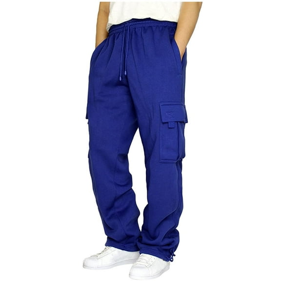 JURANMO Mens Elastic Waist Jogger Sweatpants Loose Fit Straight Leg Trousers Big and Tall Casual Work Pants with Multi Pockets Deals of the Day Blue XXXXL