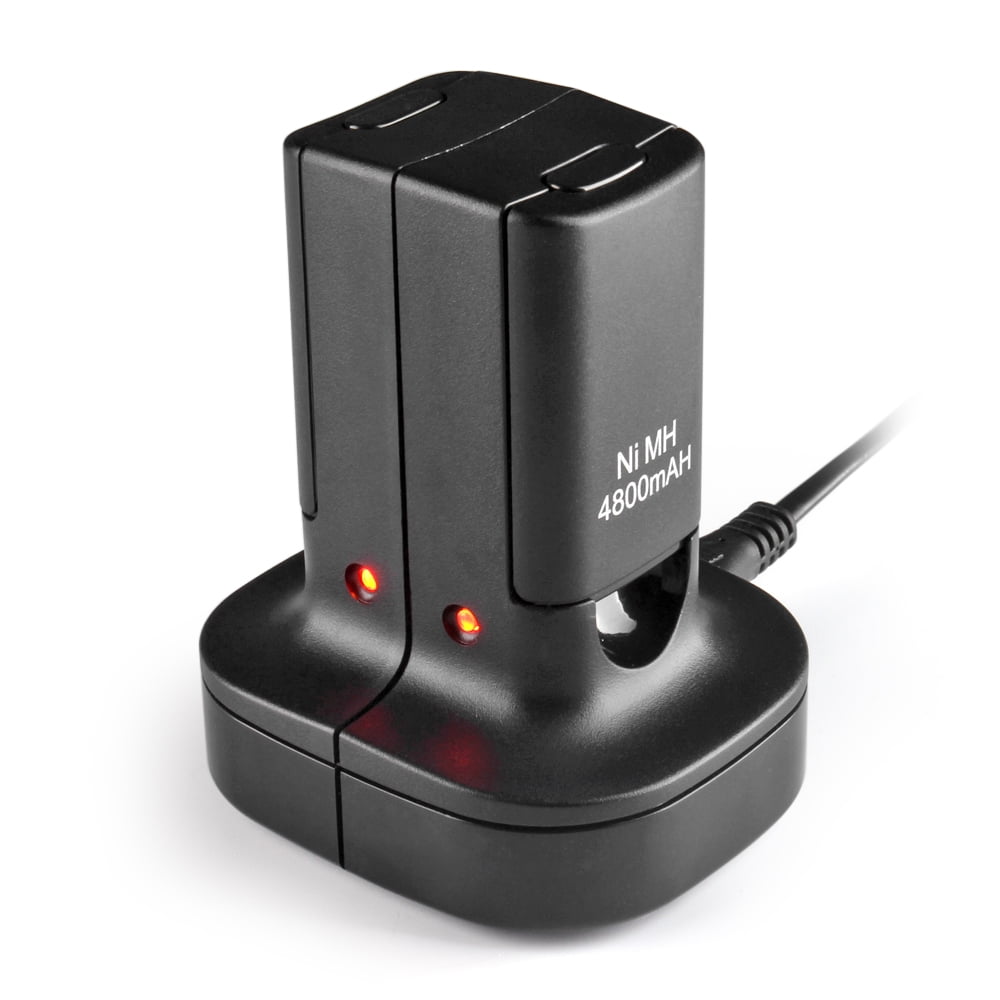 Xbox 360 2 Pack Rechargeable Battery Pack + Dual Charging Station Dock Stand Base (Black) for
