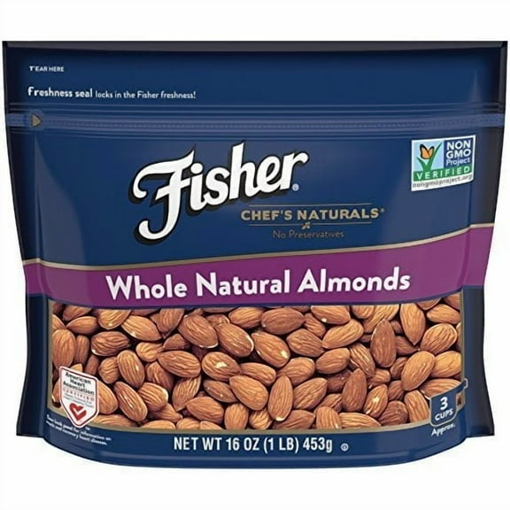 Fisher Chef’s Naturals Gluten Free, No Preservatives, Non-GMO Whole Natural Almonds, 16 oz Bag