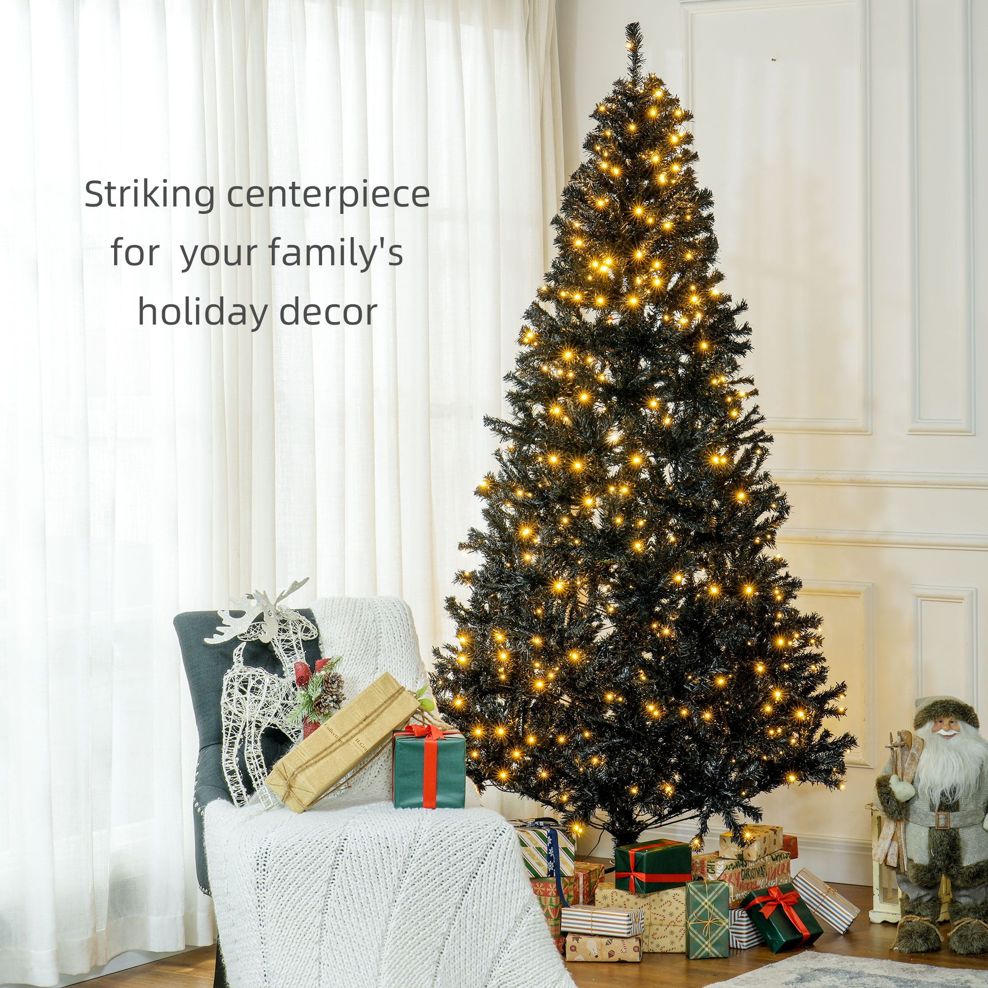 7.5 ft Pre-Lit Artificial Christmas Tree with 500 Warm White LED Lights and 1346 Branch Tips, Hinged Sections, Indoor Holiday Decor
