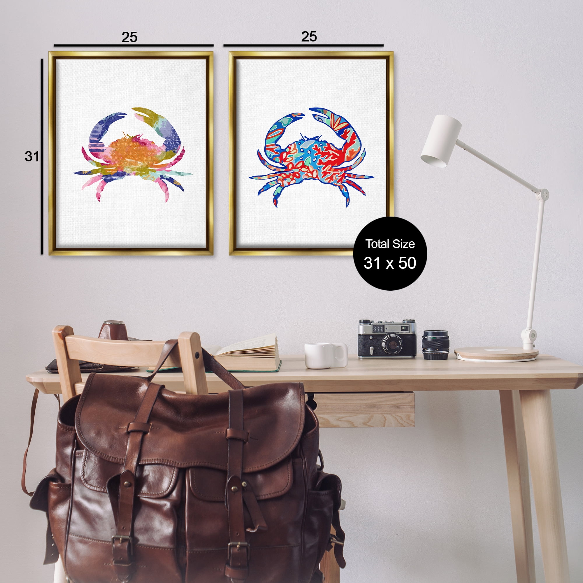Stupell Industries Colorful Crab Silhouette Animals Painting Gold Floater Framed Canvas Art Print Wall Art, 31 x 25, Set of 2