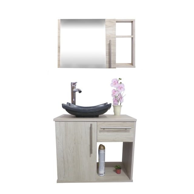 Combo de Gabinete para Baño con Puerta Y Cajón con Lavabo Y Monomando + Botiquín con Espejo