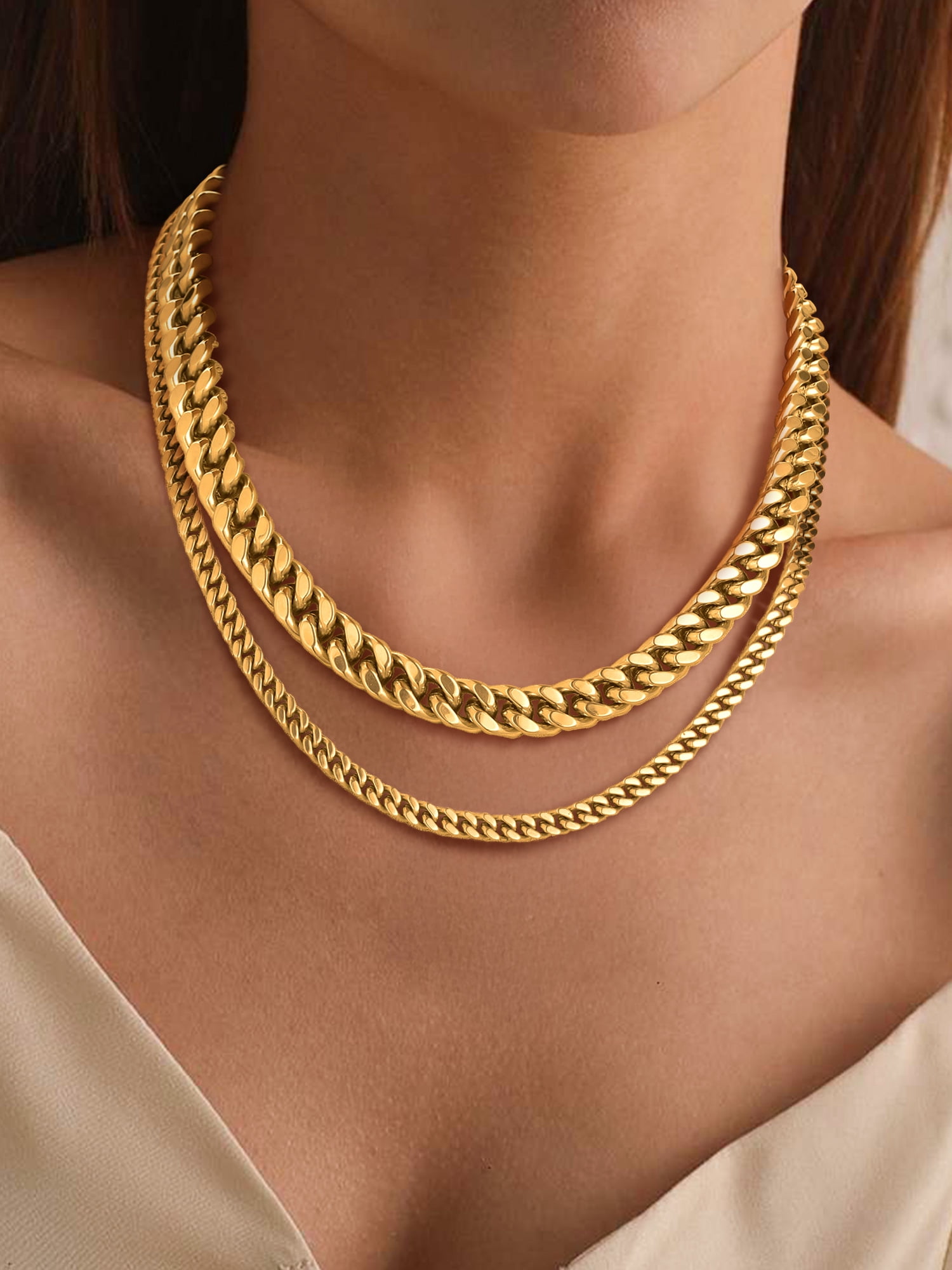 PROSTEEL Chunky Miami Cuban Link Curb Chain Necklace for Women Choker 14K Gold Plated Fashion Chain Jewelry Gifts 5mm 18 Inch Unisex Size
