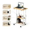 thumbnail image 3 of Furnibear Portable Rolling Desk on Wheels, Height Adjustable Desk with 2 Tier Storage Shelves, Standing Table for Office, Natural Color, 3 of 11