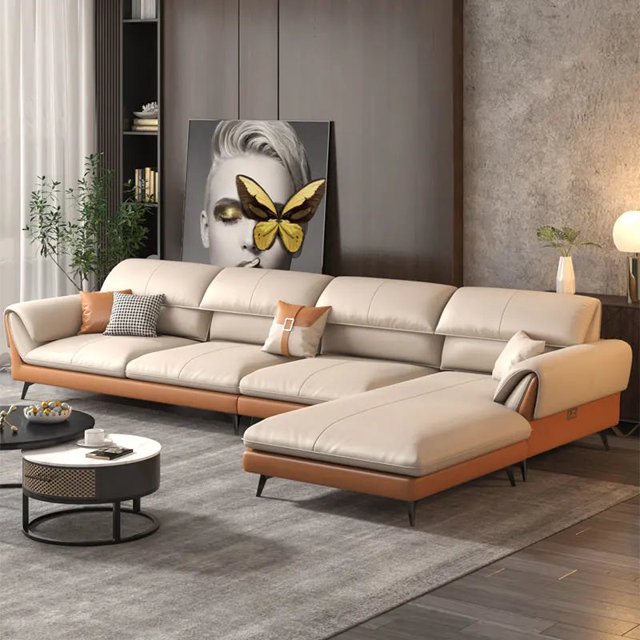 Leather Sofa Living Room Italian Minimalist Small Apartment Color Matching Chaise Sofa My Lux Decor Round