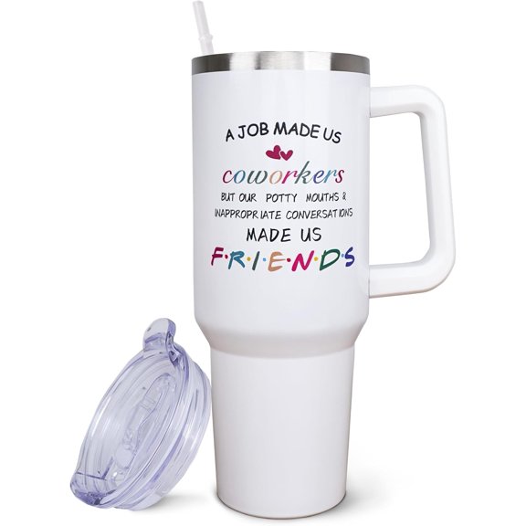 Work Bestie Gifts - Best Friend Birthday Gifts - Work Bestie Tumbler Best Friend Gift for Women 40 oz Tumbler with Handle and Straw, Coworker appreciation gifts