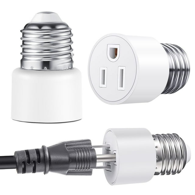 E26/E27 Enchufe de luz de 3 clavijas a adaptador de enchufe, tornillo polarizado en toma de corriente para enchufe de luz