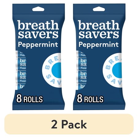 (2 pack) Breath Savers Peppermint Flavored Sugar Free Breath Mints, Rolls 0.75 oz, 8 Count
