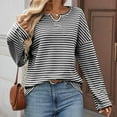 thumbnail image 4 of Lenpel Women's Long Sleeve Tops Trendy Notched V Neck Striped Textured Knit T Shirts Soft Casual Tees Loose Tunic Blouses(Black,Small), 4 of 7