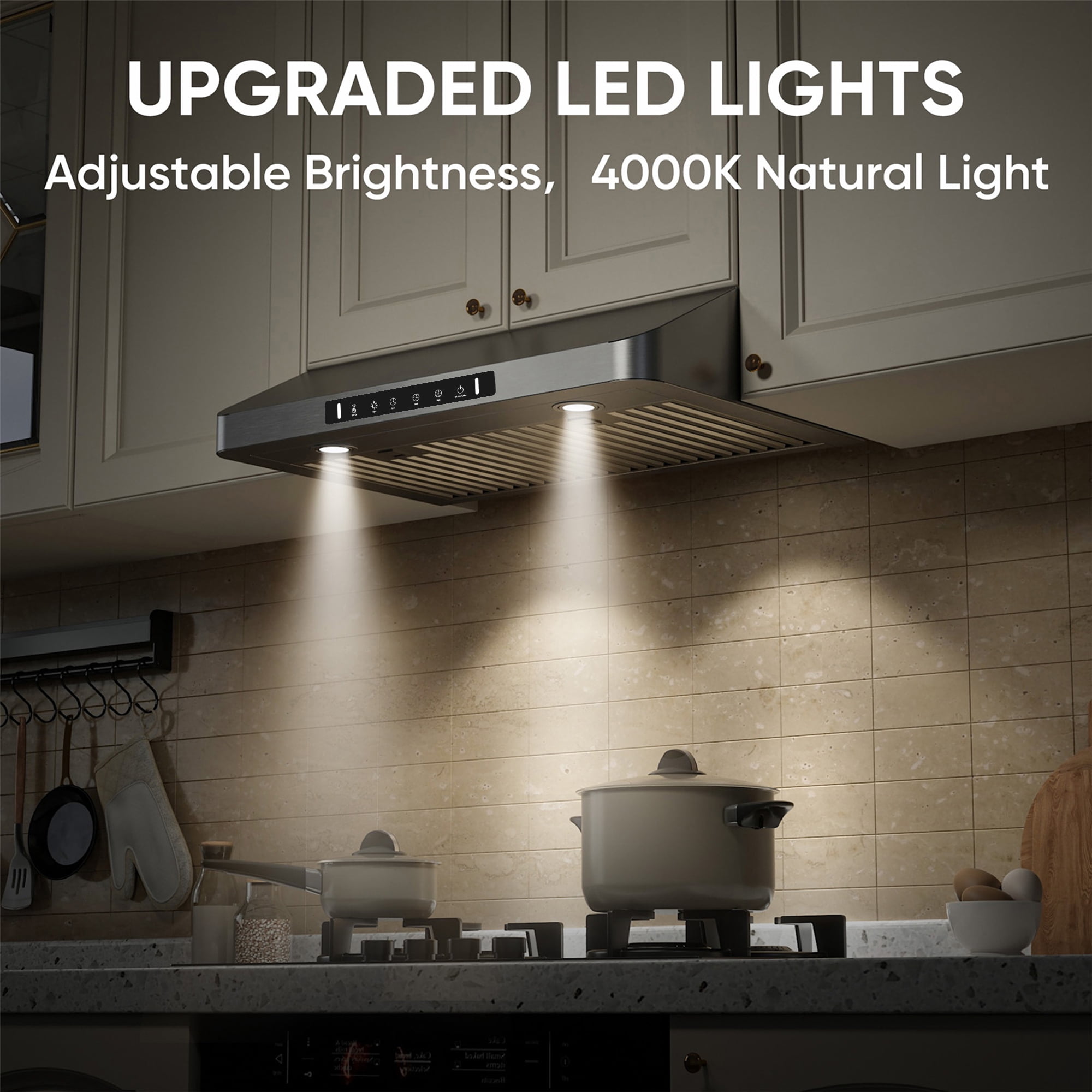 VIKIO 30 inch Under Cabinet Range Hood 900CFM, Ducted 3 Speed Exhaust Fan, Touch Panel, Stainless Steel