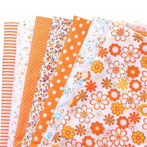 7pcs DIY Orange Series Plain Pattern Floral Fabrics Handmade Cotton Cloth Patchwork Materials for Sewing Quilting (25x25cm)