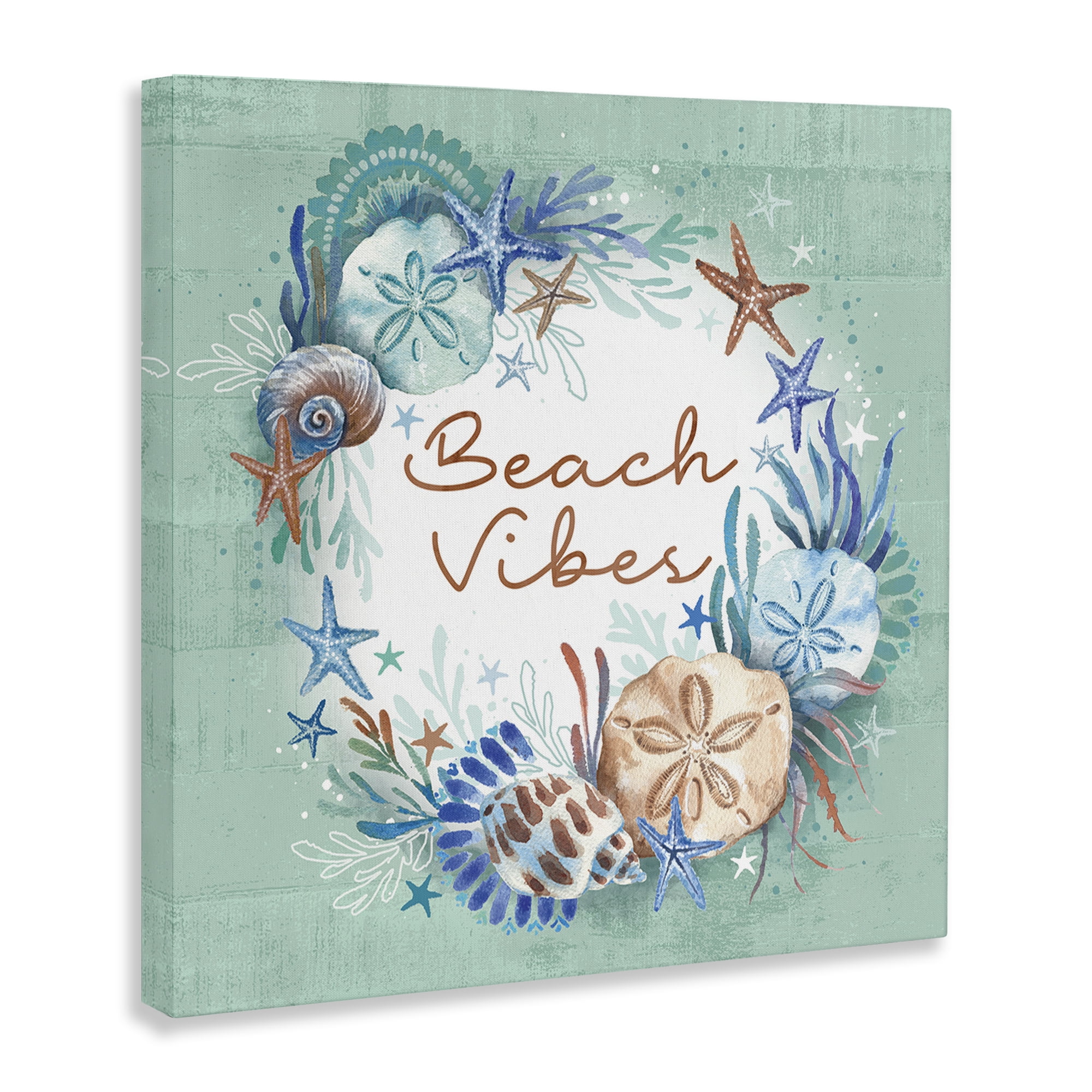 Stupell Industries Beach Vibes & Seashells Coastal Painting Gallery Wrapped Canvas Art Print Wall Art, 36 x 36