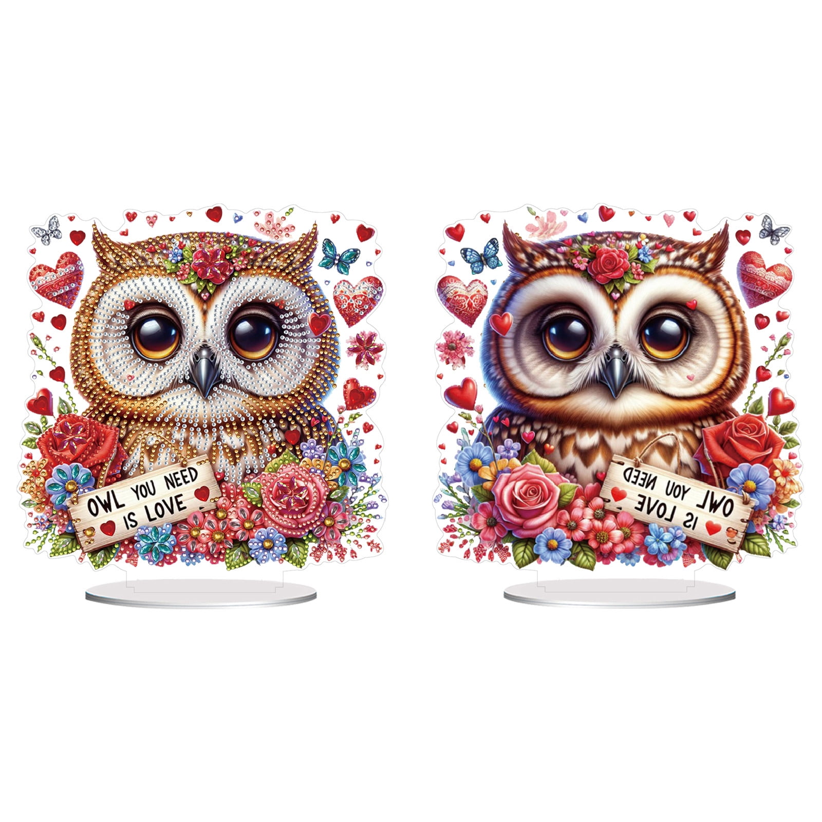 Flopesn Romantic Animal DIY Diamond Art Painting Decorative Ornament, Valentine's Day Gift Creative Design Pet Home Decor (Double-Sided Pattern, Single-Sided Diamonds)-4PCS