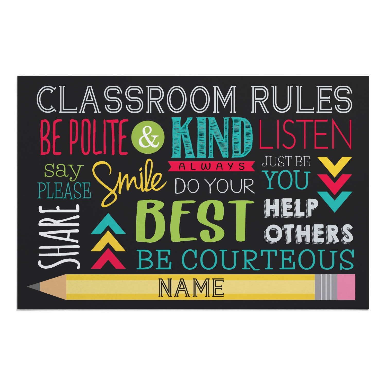 Personalized Planet 27x18 Classroom Rules Personalized Doormat on Durable Indoor Outdoor 1/4" Thick Low Profile Mat with Non Slip Rubber Backing