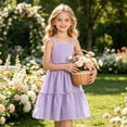 thumbnail image 5 of Tfken Soft Dresses Girls Comfy Holiday Travel Girls Sleeveless Dresses Elegant Solid Color Party Child Classic Clothes Size 5-6 Years, 5 of 6