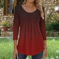thumbnail image 4 of Delliss Women's Gradient Print Shirt 3/4 Sleeve Pleated Comfy Basic Top Wine S, 4 of 6