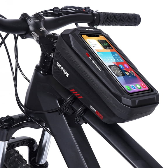 Bike Top Tube Bag Quick Release Hard Shell TPU Touch Screen Reflective for 6.1-6.8 Inch Phones, Mountain Road E-Bikes