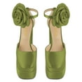 thumbnail image 4 of YDN Women Gorgeous Flower Buckled Strap Pumps Square Toe Platform Block High Heel Sandals Daily Wedding Evening Shoes Size 9 Olive, 4 of 4