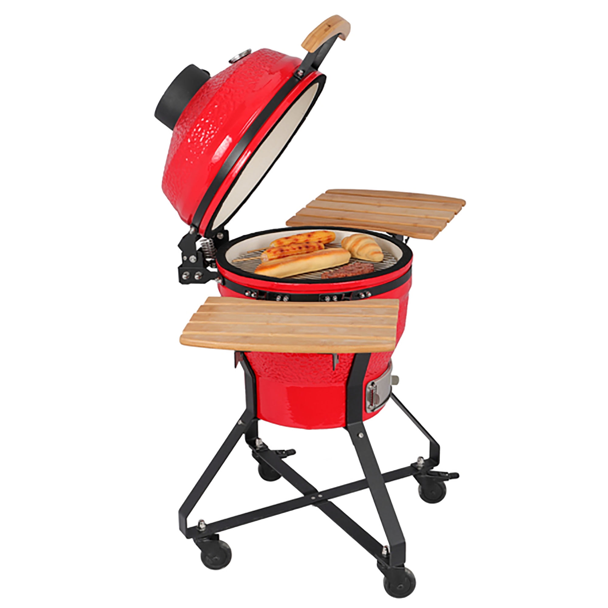 Portable Red Ceramic Charcoal Grill, Home Potluck Charcoal Grill